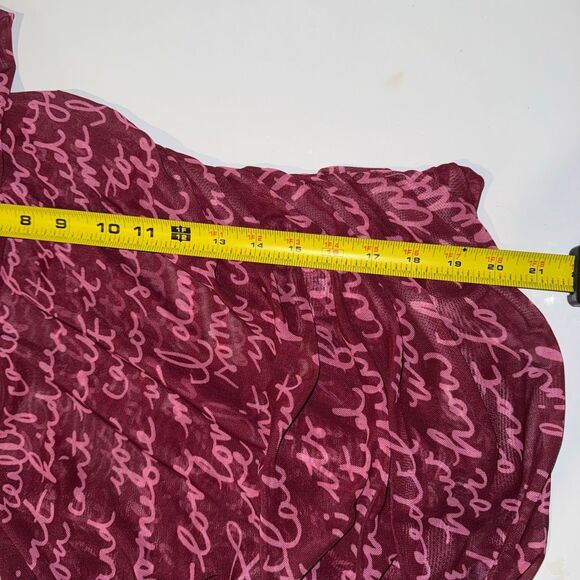 Maeve Off-The-Shoulder Ruched Mesh Script Top Burgundy Pink Large Anthropologie - Picture 11 of 11